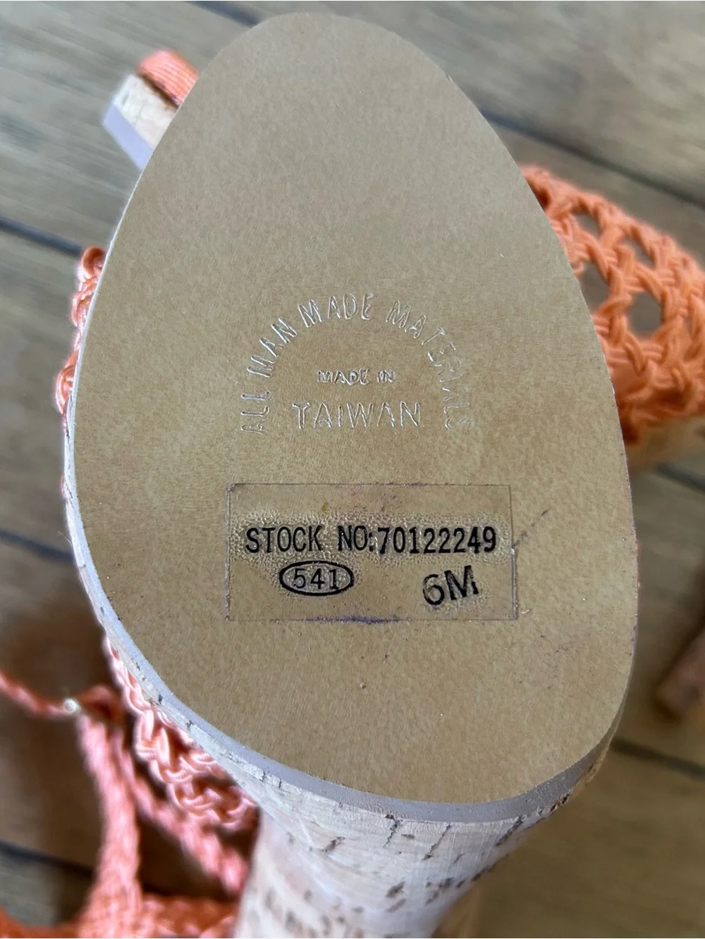 Heels - orange braided strap heels with cork bottom- Tropical resort style 6M